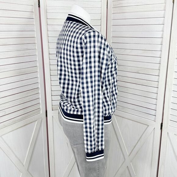 Merona Gingham Check Full Zip Windbreaker Jacket Blue White XL Cottagecore - Picture 3 of 15